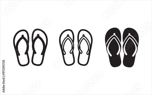 Flip Flops Sandal Icons Set Minimal Outline Style for Summer Design