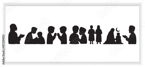 Muslim Lifestyle Activities Silhouette Set  Salah and Dua Vector Design 
