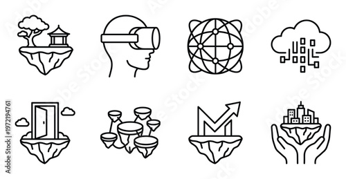 Metaverse concept with floating islands and futuristic elements representing virtual worlds and digital experiences