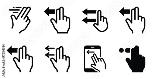 Set of icons showing various hand gestures and touch interactions for digital devices