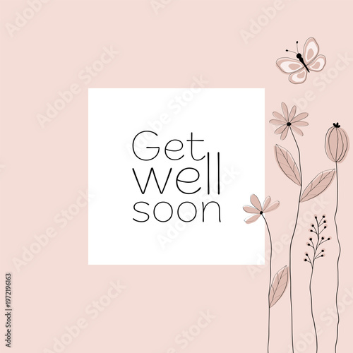 Get well soon - Schriftzug in englischer Sprache - Gute Besserung. Genesungskarte mit