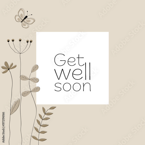 Get well soon - Schriftzug in englischer Sprache - Gute Besserung. Genesungskarte mit