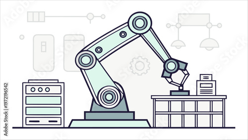 Futuristic Robotic Arm in High-Tech Lab with Sleek Metallic and Neon Accents
