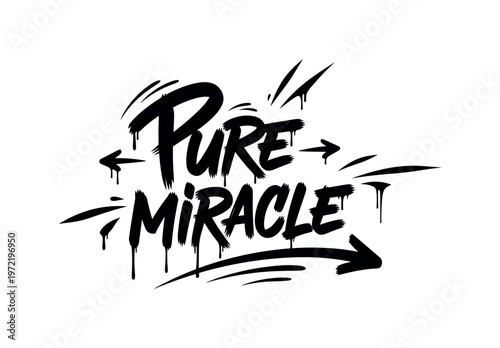 Pure miracle. lettering and all elements in black. Vector style. AWhite background. Pure white background. Perfect isolation and visual consistency. Dynamic