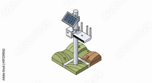 Solar Powered Wireless Router for Remote Connectivity and Smart Agriculture Isometric Illustration