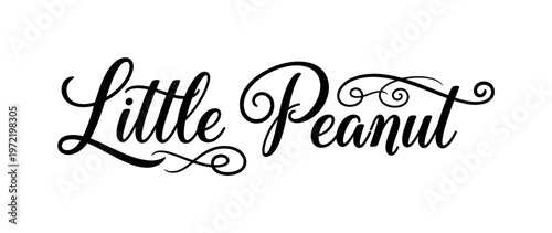 Little Peanut. lettering and all elements in black. Vector style. AWhite background. Pure white background. Perfect isolation and visual consistency. Elegant