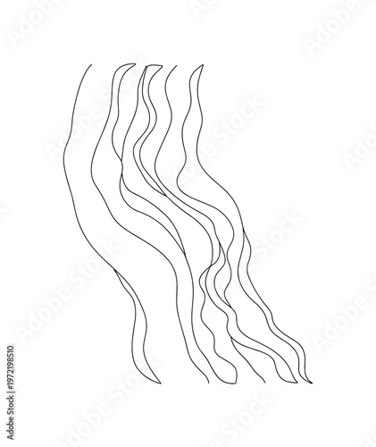 "Tropical coastline". Minimalistic one-line drawing simplified top view of beach and ocean with gentle curved waves and minimal details, continuous single