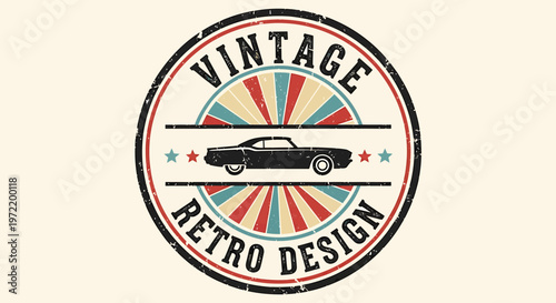 Classic car themed vintage retro design badge, an iconic automotive graphic illustration with distressed texture for clubs, events, and merchandise