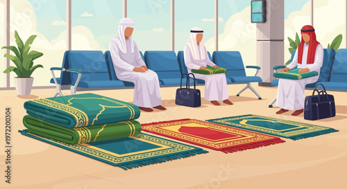 Men in white robes sitting.