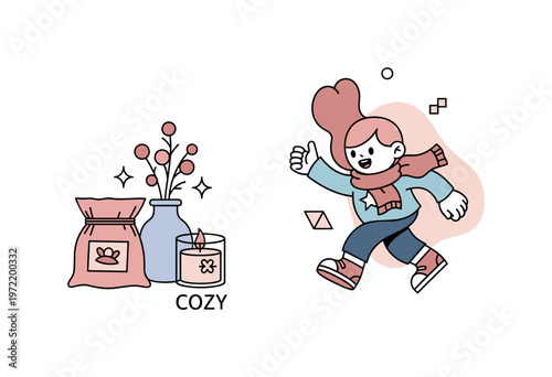 Decorative touch. A sachet is paired with simple decor like a small vase or candle, with soft sparkles and minimal geometric shapes emphasizing aesthetic