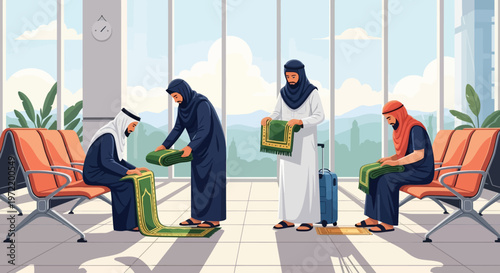 Muslims in Airport Lounge.