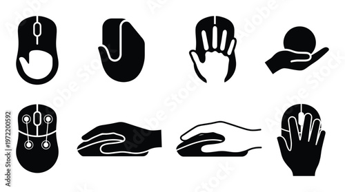 Collection of computer mouse and hand icons vector illustration set on transparent background
