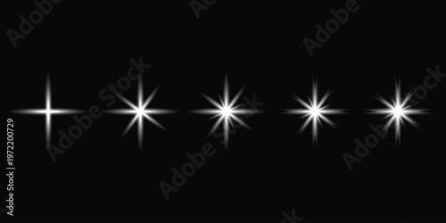Sparkling starbursts a collection of bright white light effects on black background
