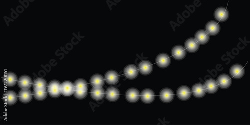 Title a curved string of illuminated yellow lights against a dark background description a softly focused image