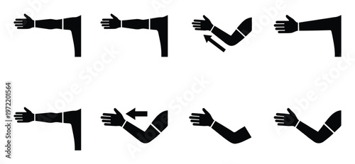 Human arm movement vector collection showcasing various limb positions and elbow rotation diagrams