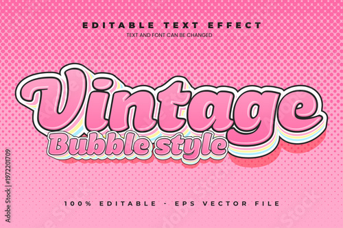 Vintage Bubble editable text effect in modern trend style