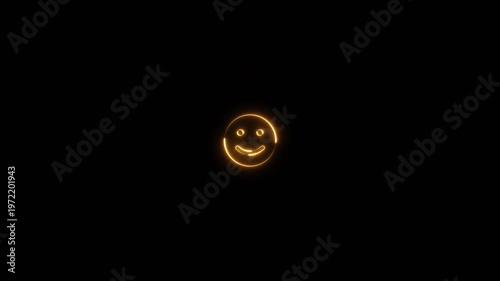 Glowing smiley emoji animation. Glowing smiley emoji in neon style on a black background.