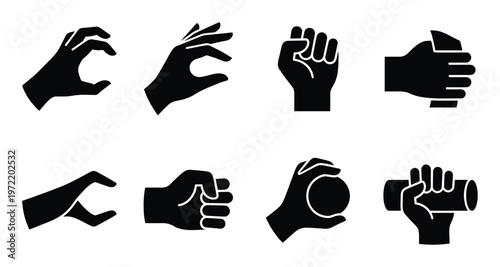 Set of black silhouette hands isolated on transparent background vector illustration