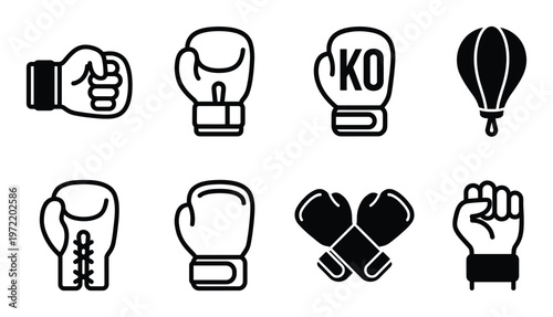 Set of boxing gloves icon in flat style isolated on transparent background
