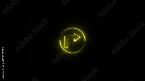 Abstract beautiful neon right arrow icon animation Neon directional arrow background,Neon right arrow sign with neon circle animation.