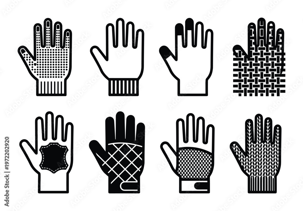 Fototapeta premium Set of working gloves icon in flat style isolated on transparent background