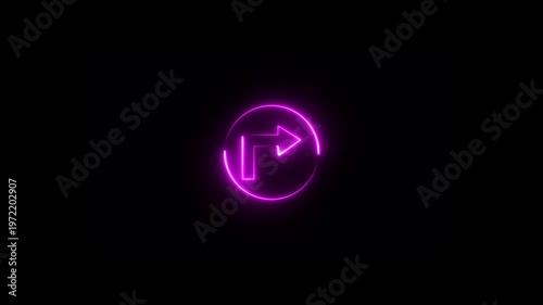 Abstract beautiful neon right arrow icon animation Neon directional arrow background,Neon right arrow sign with neon circle animation.