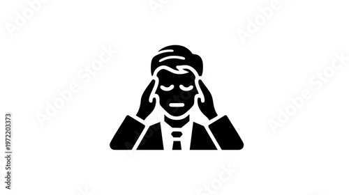 Businesswoman stress icon in black silhouette simple flat illustration