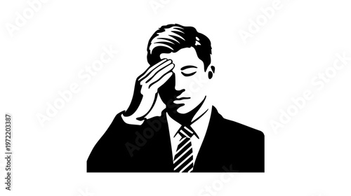 Stressed businessman icon in black silhouette simple flat illustration