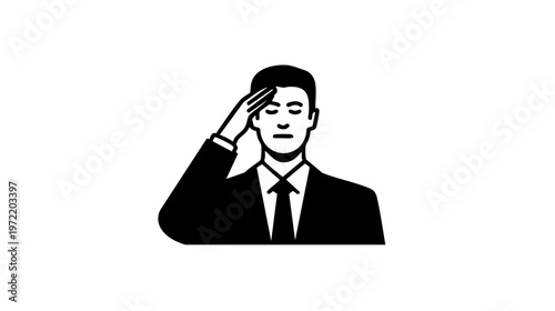 Businessman salute icon in black silhouette simple flat illustration