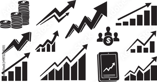 Business growth and finance icons on a white background vector