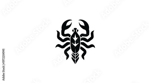 A stark black scorpion emblem, centered on a white background, embodying strength and mystery