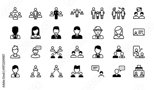 People Diversity and Community Line Icons Social Group Family Vector Set