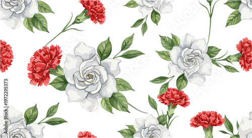 Gardenia and carnation flower seamless pattern vector illustration elegant floral background design.