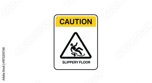 Caution slippery floor warning sign with pictogram of person falling on wet surface