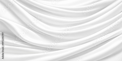 White silk satin fabric background with smooth flowing waves and soft texture design