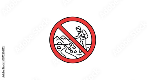 No littering sign with hiker and mountain landscape, symbolizing environmental protection and responsible tourism