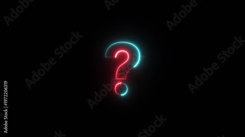 Neon question icon, rotating neon icon with colorful digital big question. 4k video