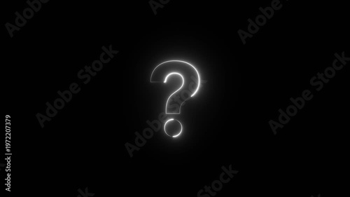Neon question icon, rotating neon icon with colorful digital big question. 4k video