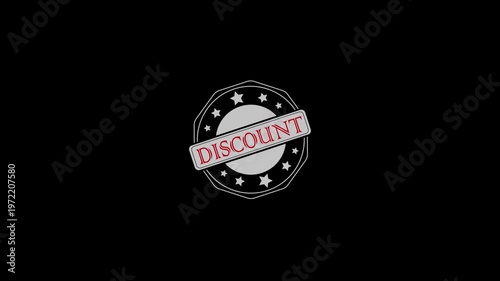 Discount rubber stump animation, Animated discount textured rubber stamp. 4K video.