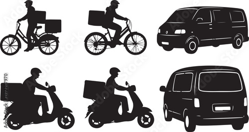 Delivery Services Silhouettes with Various Vehicles and Riders