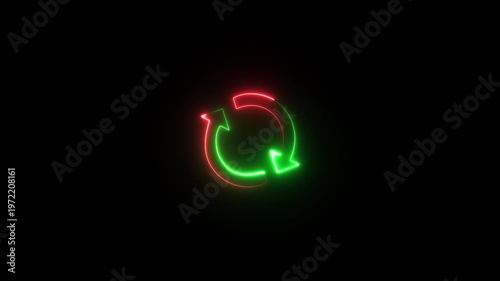 Recycle symbol glowing neon blue light, Circular arrow head rotating animation asset in alpha channel. 