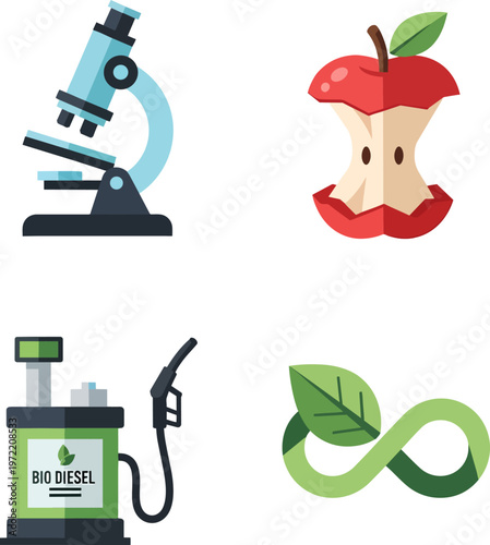 Science and Ecology Symbols with Biodiesel Pump and Microscope Vector