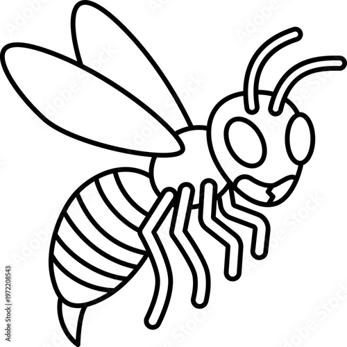 Yellow jacket wasp wasp insect sting wing antenna line outline cartoon yellow jacket wasp insect with wing antenna and sting, black line outline