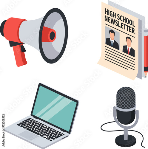 High School Journalism and Communication Vector Illustration Set