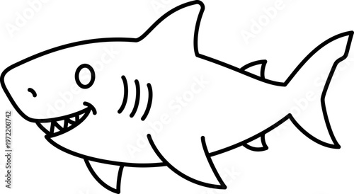 Shark fish ocean sea marine predator fin tooth animal simple outline drawing transparency background, marine predator with fin and tooth