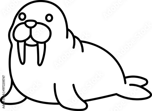Walrus sea mammal animal arctic wildlife marine ocean simple walrus line drawing transparency background, cute marine mammal with tusk
