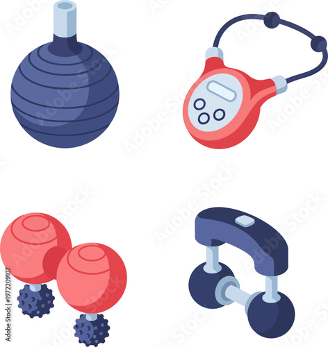 Set of Fitness and Body Massage Equipment Icons for Health and Sport