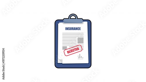 Rejected Health Insurance Claim On Clipboard With Red Stamp, Medical Form And Hand Holding Stamp On Alpha Background