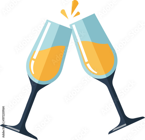 Two Champagne Flutes Clinking in a Toast for Celebration Vector Art