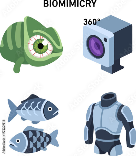 Biomimicry Concept Icons Showing Nature Inspired Technology Design